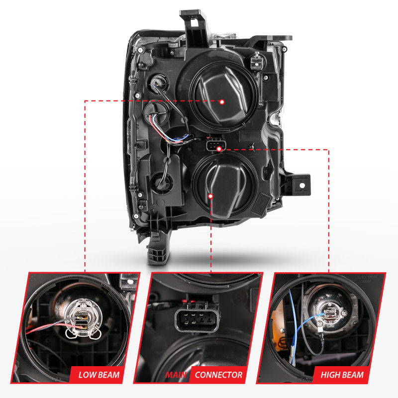 Anzo 2015-2016 Chevrolet Silverado Projector Headlights w/ Plank Style Desi — 14H72