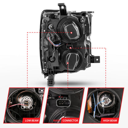 Anzo 2015-2016 Chevrolet Silverado Projector Headlights w/ Plank Style Desi — 14H72
