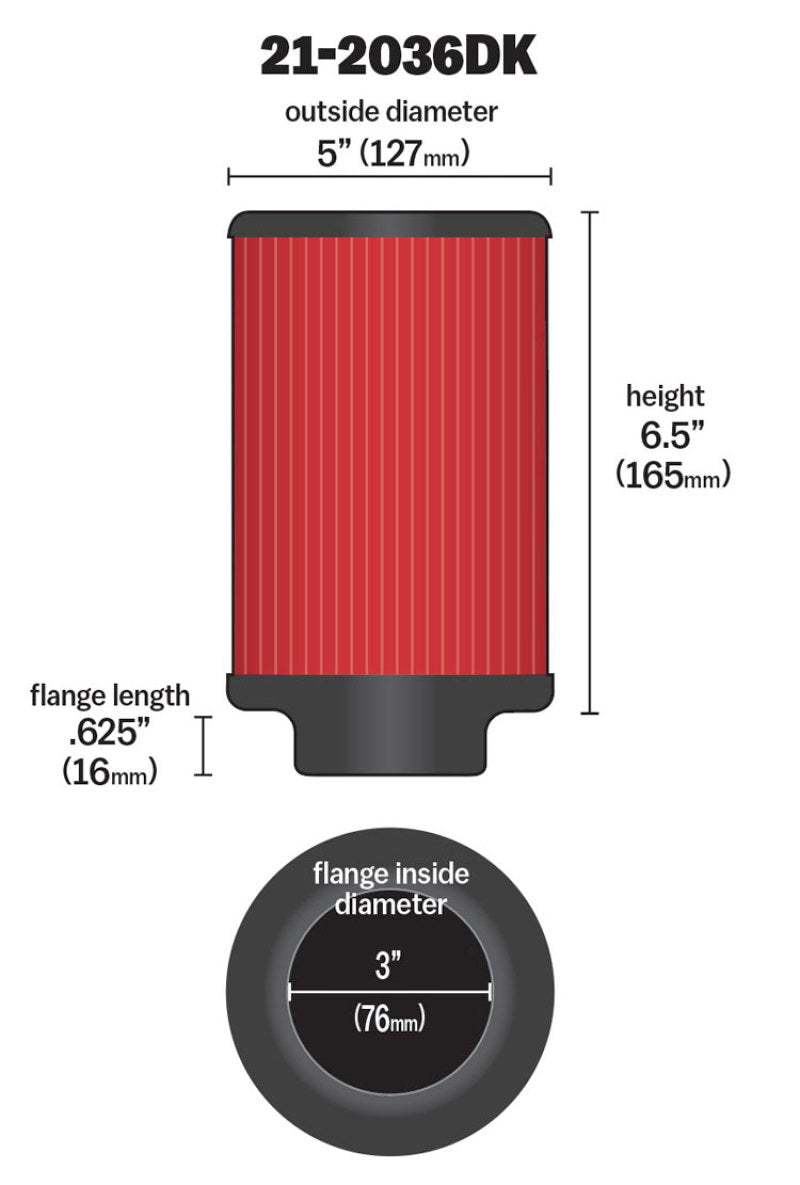 AEM Induction AEM Aif Filter, 3inFLG/ 5inOD/ 6-1/2inH Dry Flow 21-2036DK