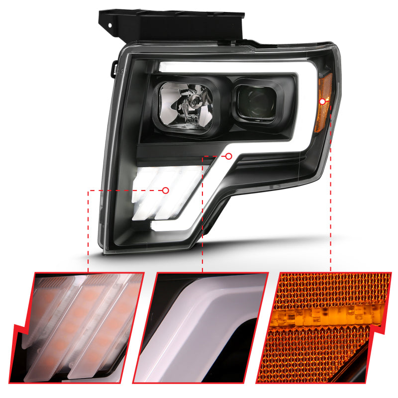 ANZO 2009-2013 Ford F-150 Projector Light Bar G4 Switchback H.L.Black Amber 111469