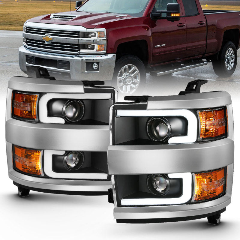 Anzo 2015-2016 Chevrolet Silverado Projector Headlights w/ Plank Style Desi — 14H72