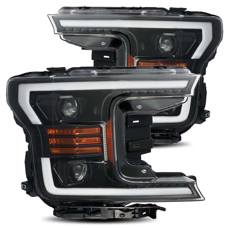 AlphaRex 18-20 Ford F-150 LUXX LED Proj Headlights Plank Style Jet Blk w/Activ Light/Seq