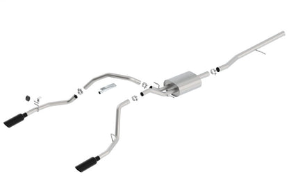 Borla 14 Sierra 1500 C/B S-Type Exh/2.75in Into Dual 2.25in Out 4in Split Rear Exit-Black Chrome 140536BC