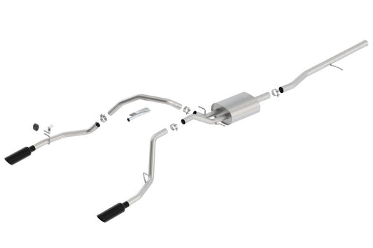 Borla 14 Sierra 1500 C/B S-Type Exh/2.75in Into Dual 2.25in Out 4in Split Rear Exit-Black Chrome 140536BC