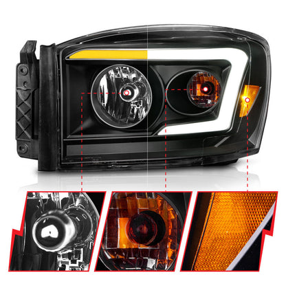 Anzo 06-09 Dodge RAM 1500/2500/3500 Headlights Black Housing/Clear Lens (w/Switchback