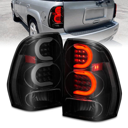 ANZO 2002-2009 Chevrolet Trailblazer LED Tail Lights w/ Light Bar Black Housing Smoke
