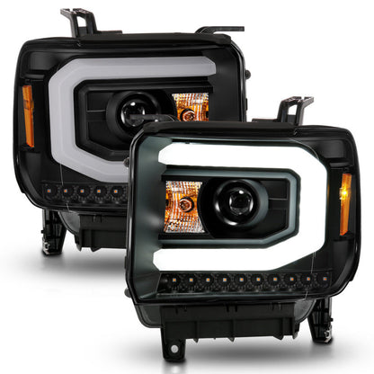 ANZO 2014-2015 GMC Sierra 1500 Projector Headlights w/ Light Bar Black Housing (Halogen
