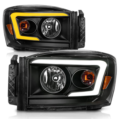 Anzo 06-09 Dodge RAM 1500/2500/3500 Headlights Black Housing/Clear Lens (w/Switchback