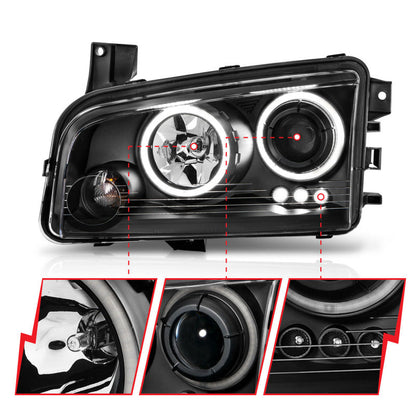 Anzo 2006-2010 Dodge Charger Projector Headlights w/ Halo Chrome (CCFL) — 14HBU