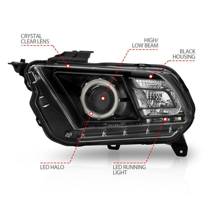Anzo 2010-2014 Ford Mustang Projector Headlights w/ Halo Black (CCFL)