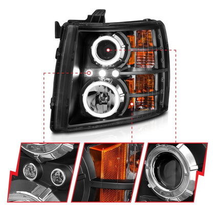 Anzo 2007-2013 Chevrolet Silverado 1500 Projector Headlights w/ Halo Black — 14H3Z