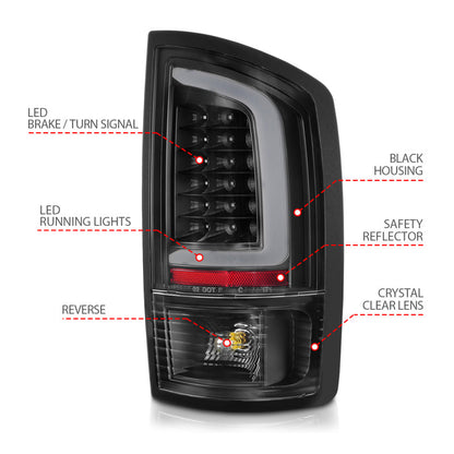 ANZO 2002-2006 Dodge Ram 1500 LED Tail Lights w/ Light Bar Black Housing Clear Lens 311368