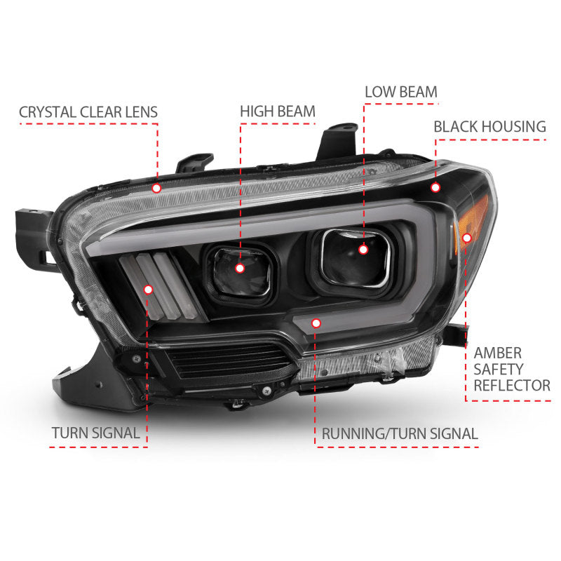 Anzo Toyota Tacoma '16-18 Projector Plank Style Switchback H.L Black Amber — 1EF5C