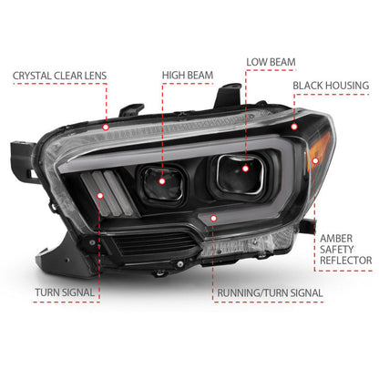 Anzo Toyota Tacoma '16-18 Projector Plank Style Switchback H.L Black Amber — 1EF5C