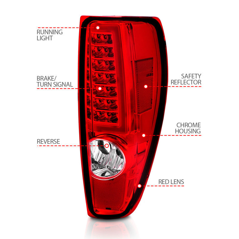ANZO 2004-2012 Chevrolet Colorado/ GMC Canyon LED Tail Lights w/ Light Bar Chrome Housing