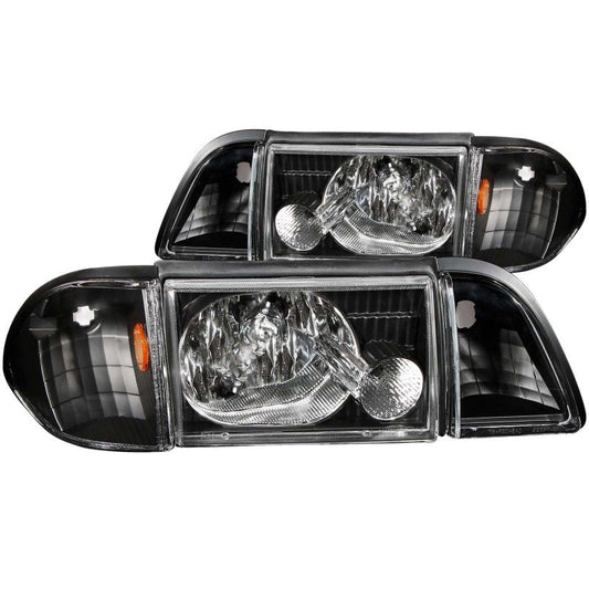 Anzo 1987-1993 Ford Mustang Crystal Headlights Black w/ Corner Lights 2pc