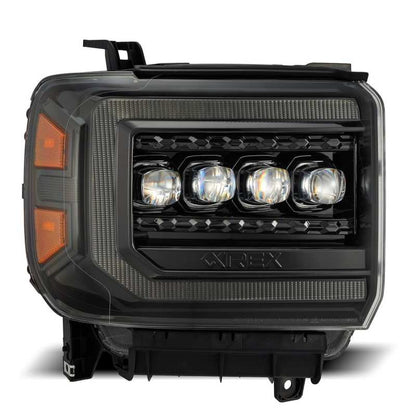AlphaRex 14-18 GMC Sierra NOVA LED Proj Headlights Plnk Style Alpha Blk w/Activ Light/Seq