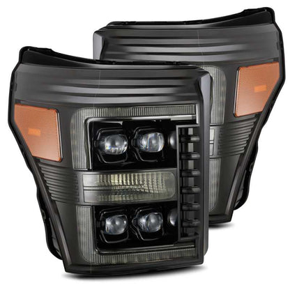 AlphaRex 11-16 Ford F-350 SD NOVA LED Proj Headlights Plank Style Alpha Blk w/Activ