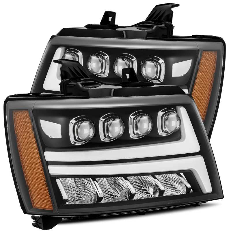 AlphaRex 07-13 Chevy AvalancheáNOVA LED Proj Headlights Plank Style Matte Black w/Activ