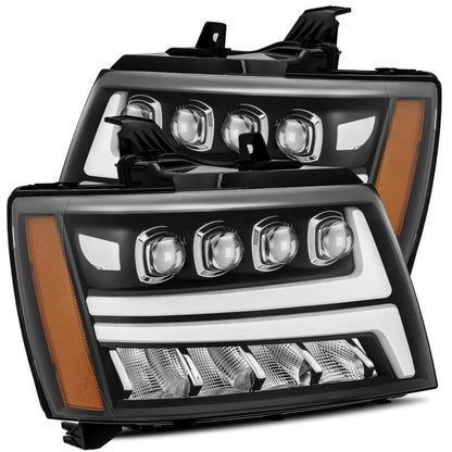 AlphaRex 07-13 Chevy AvalancheáNOVA LED Proj Headlights Plank Style Matte Black w/Activ