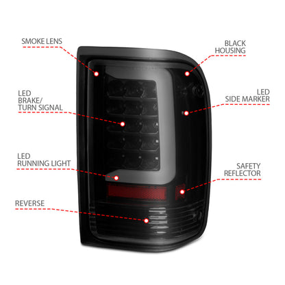 ANZO 1993-1997 Ford Ranger LED Tail Lights w/ Light Bar Black Housing Clear Lens 311360