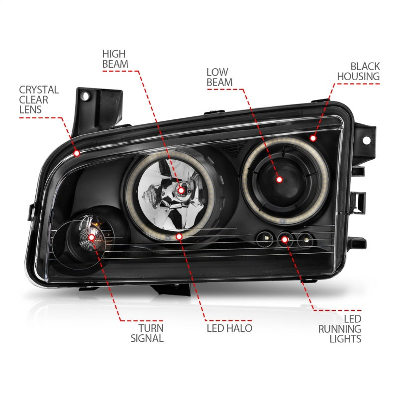 Anzo 2006-2010 Dodge Charger Projector Headlights w/ Halo Chrome (CCFL) — 14HBU