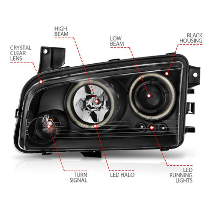 Anzo 2006-2010 Dodge Charger Projector Headlights w/ Halo Chrome (CCFL) — 14HBU