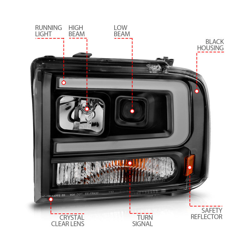 ANZO 99-04 Ford F250/F350/F450/Excursion (excl 99) Projector Headlights — 8M6SN