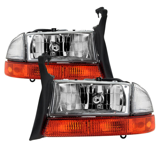 SPYDER xTune Dodge Dakota 97-04 OEM Style Headlights w/ Bumper Signal Lights - Chrome HD-JH-DDAK97-OE-SET 9035128