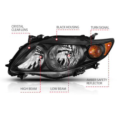 ANZO 2009-2010 Toyota Corolla Crystal Headlight Black Amber 121541