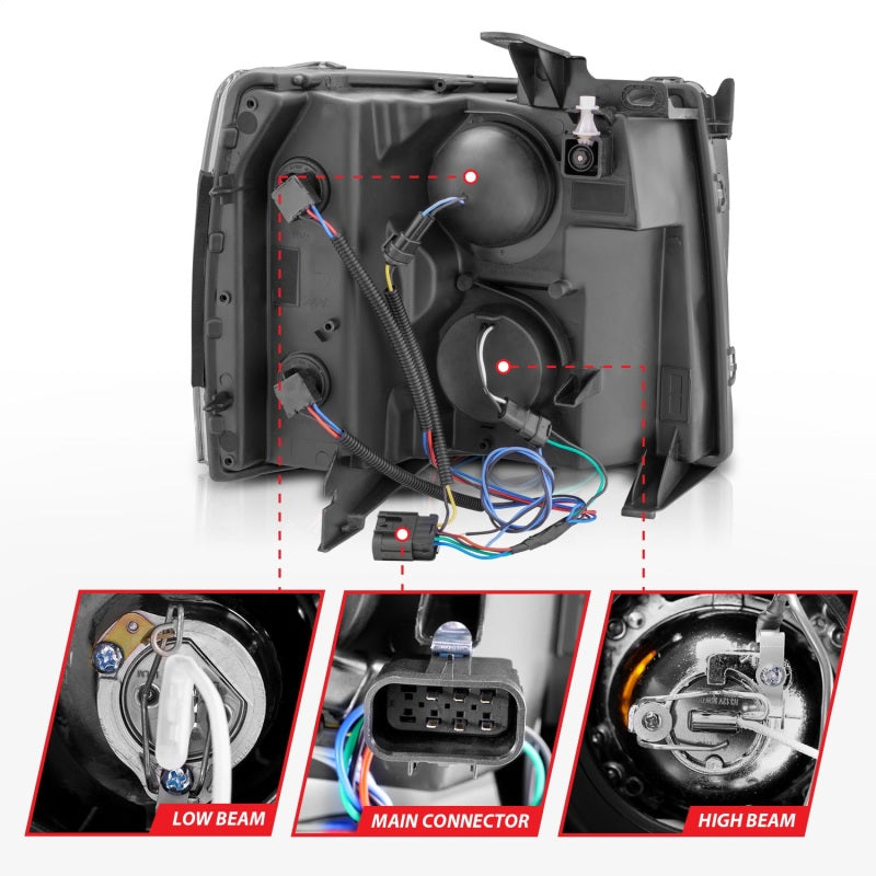 Anzo 2007-2013 Chevrolet Silverado 1500 Projector Headlights w/ Halo Black — 14H3Z