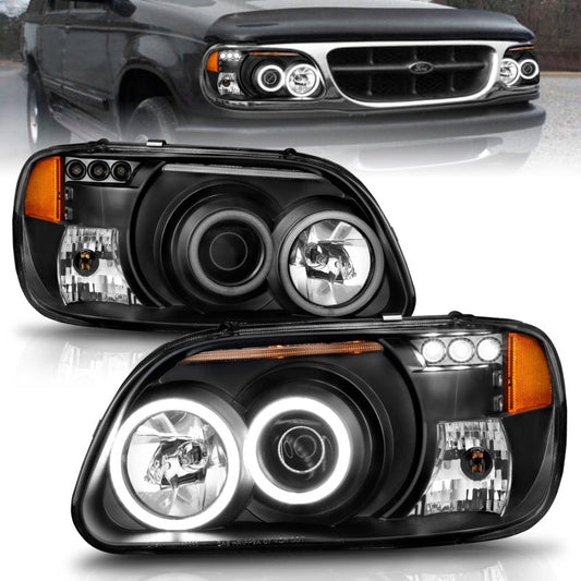 Anzo 1995-2001 Ford Explorer Projector Headlights w/ Halo Black 1 pc