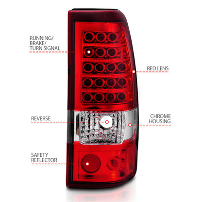 Anzo 2003-2006 Chevrolet Silverado 1500 LED Taillights Red/Clear