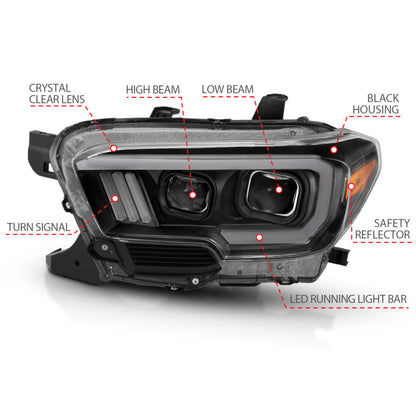 Anzo 16-17 Toyota Tacoma Projector Headlights w/ Plank Style Design