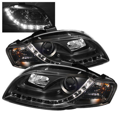 Spyder Audi A4 06-08 Projector Headlights Halogen Model Only - DRL Black PRO-YD-AA405-DRL-BK 5008572