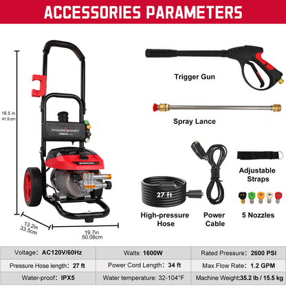PowerSmart 2600PSI 1.2GPM Electric Pressure Washer DB1002