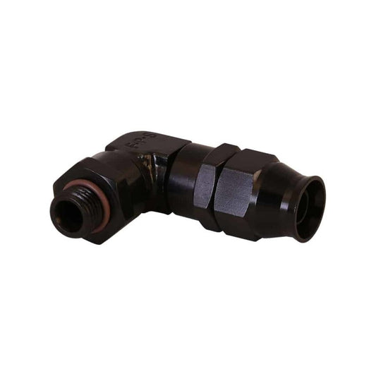 Aeromotive PTFE Hose End - AN-06 to AN-08 Hose - 90 Deg - Black Anodized 15736