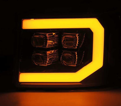 AlphaRex 07-14 GMC 2500HD NOVA LED Proj Headlight Plank Style Matte Blk w/Activ Light/Seq