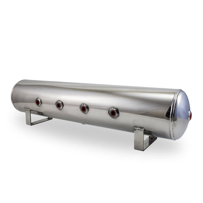 Airlift 4 Gal Alum Air Tank-(4) 1/4" face ports,(2) 3/8" end ports,1/4" drain