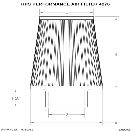 HPS Performance 3" Air Filter, 6.5" Length, 6" Base, 5" Top HPS-4276