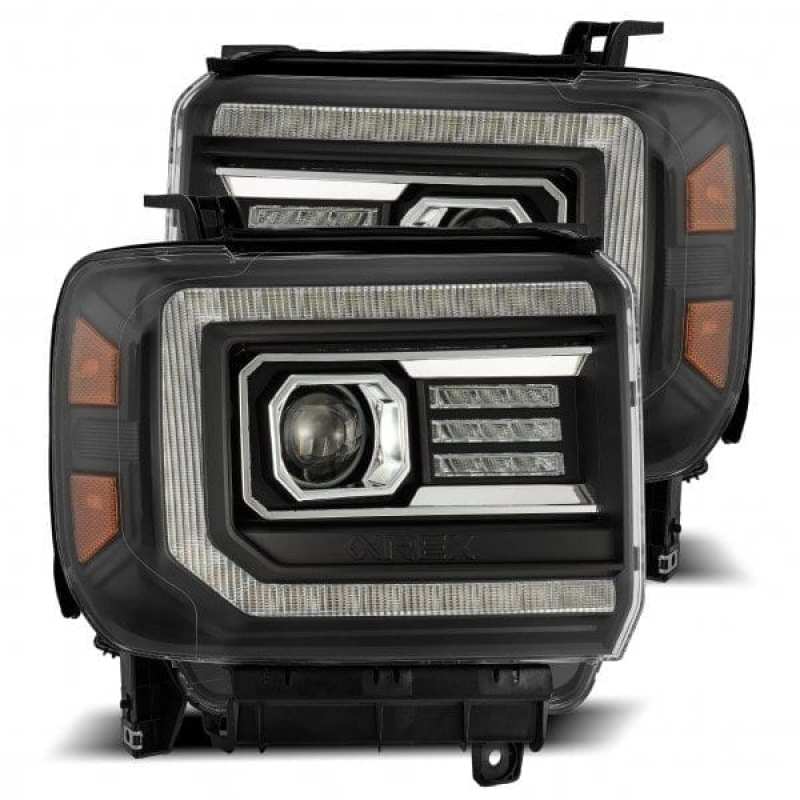AlphaRex 14-18 GMC Sierra LUXX LED Proj Headlights Plank Style Black w/Activ Light/Seq