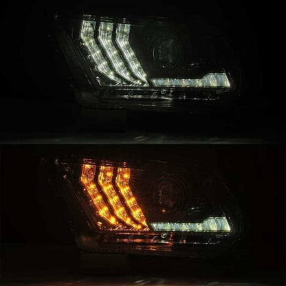 AlphaRex 10-12 Ford Mustang LUXX LED Proj Headlights Plank Style Alpha Blk w/Activ
