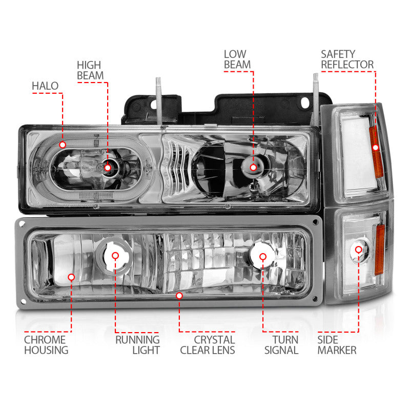 ANZO 88-98 Chevrolet C1500 Crystal Headlights Chrome Housing w/ Signal and Side Marker