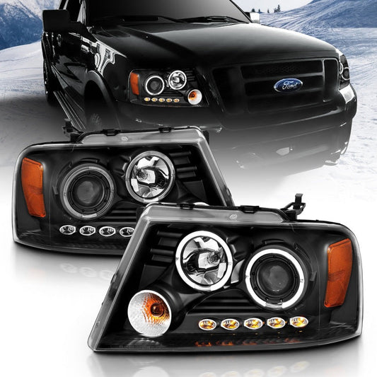 Anzo 2004-2008 Ford F-150 Projector Headlights w/ Halo and LED Black G2