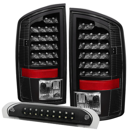 SPYDER Xtune Dodge Ram 07-08 1500 LED Tail Lights w/ LED 3rd Brake Lamps- Black ALT-JH-DR07-LED-SET-BK 9032790