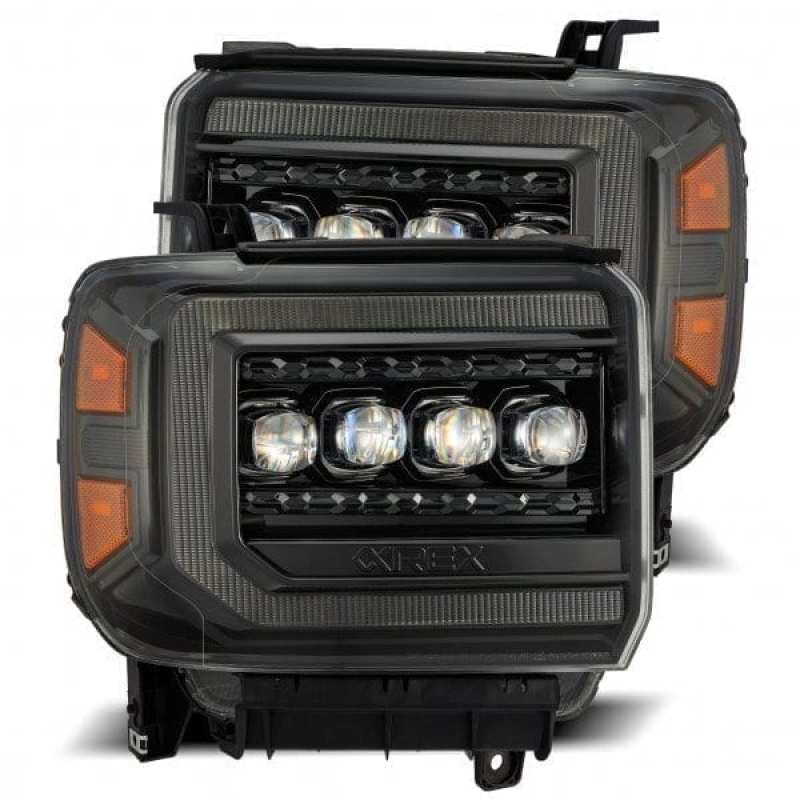 AlphaRex 14-18 GMC Sierra NOVA LED Proj Headlights Plnk Style Alpha Blk w/Activ Light/Seq