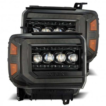 AlphaRex 14-18 GMC Sierra NOVA LED Proj Headlights Plnk Style Alpha Blk w/Activ Light/Seq
