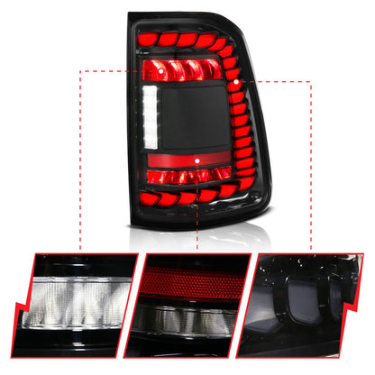 ANZO 19-24 RAM 1500 (Factory LED Models ONLY) Full LED Tail Lights SeqSig Black - Pair 311481A