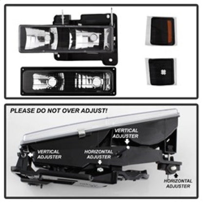 SPYDER Xtune Chevy Suburban 94-98 Headlights w/ Corner & Parking Lights 8pcs Black HD-JH-CCK88-AM-BK-SET 5072221