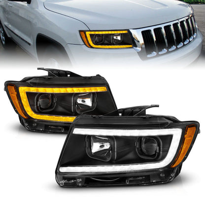 ANZO 11-13 Jeep Grand Cherokee (Factory Halogen Only) Projector Headlights w/Light Bar Swtchbk Black 111568